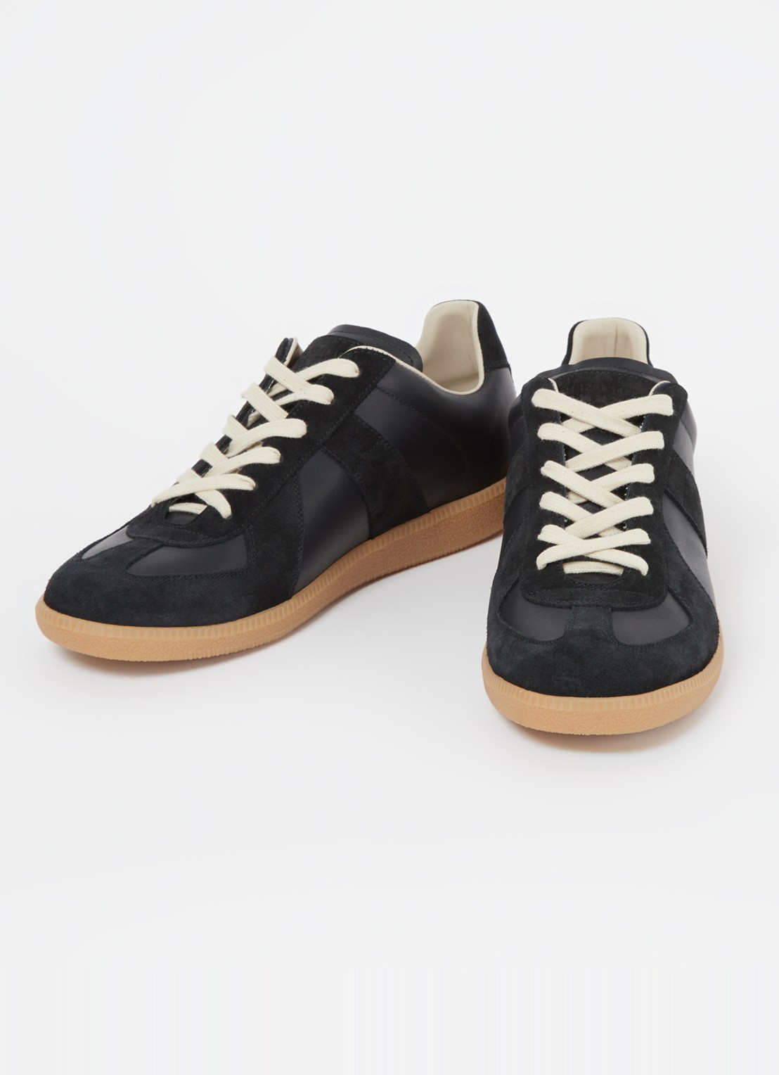 Maison Margiela Replica sneaker van lamsleer met kalfssuède details - detail 4 zwart