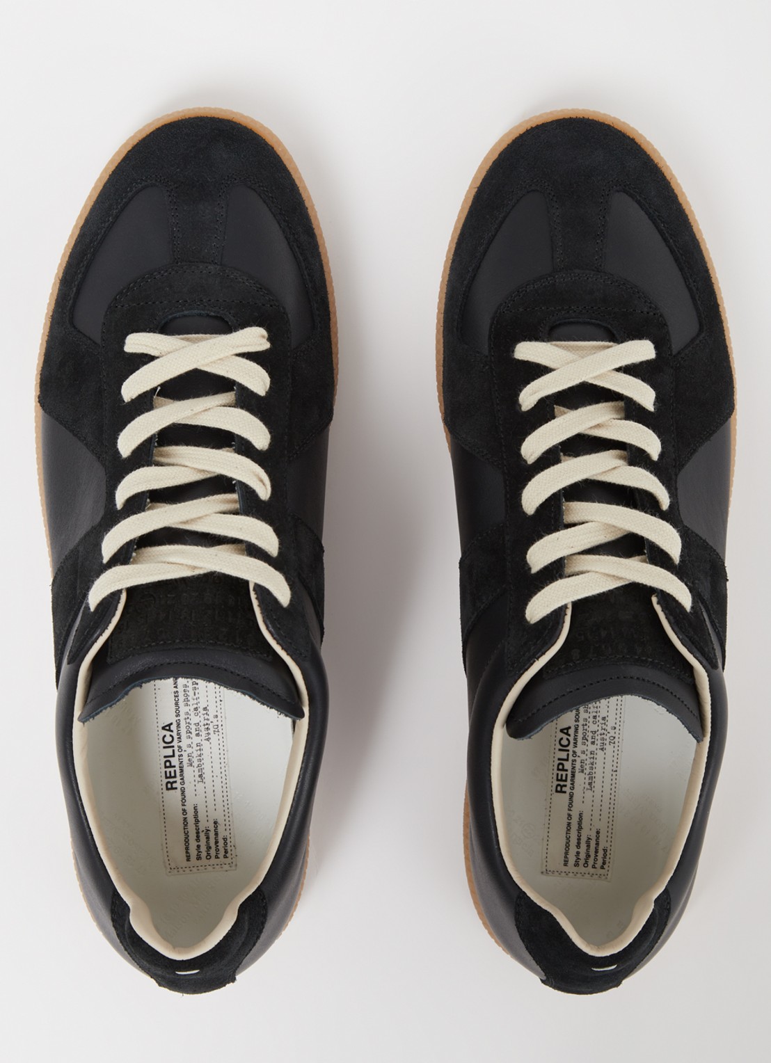 Maison Margiela Replica sneaker van lamsleer met kalfssuède details - detail 5 zwart