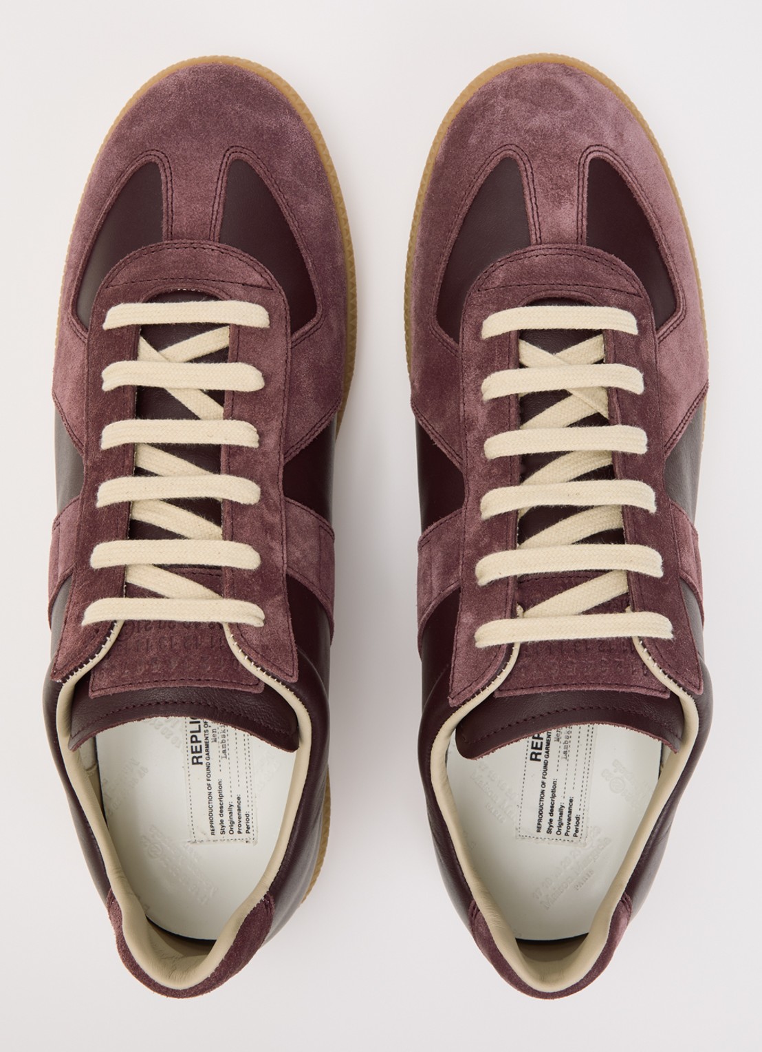 Maison Margiela Replica sneaker van lamsleer met kalfssuède details - detail 3 bordeauxrood
