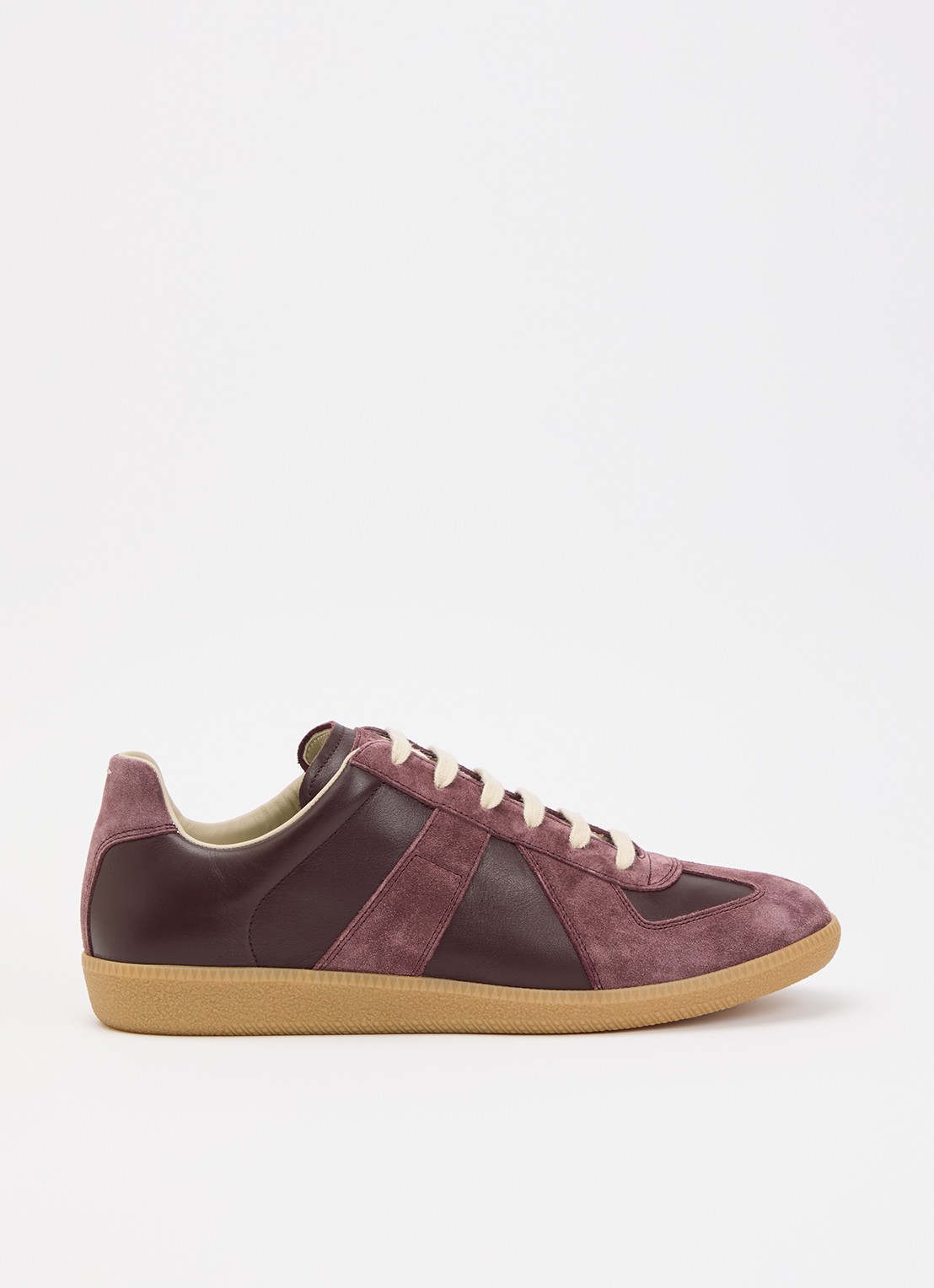 Maison Margiela Replica sneaker van lamsleer met kalfssuède details - voorkant 6 bordeauxrood