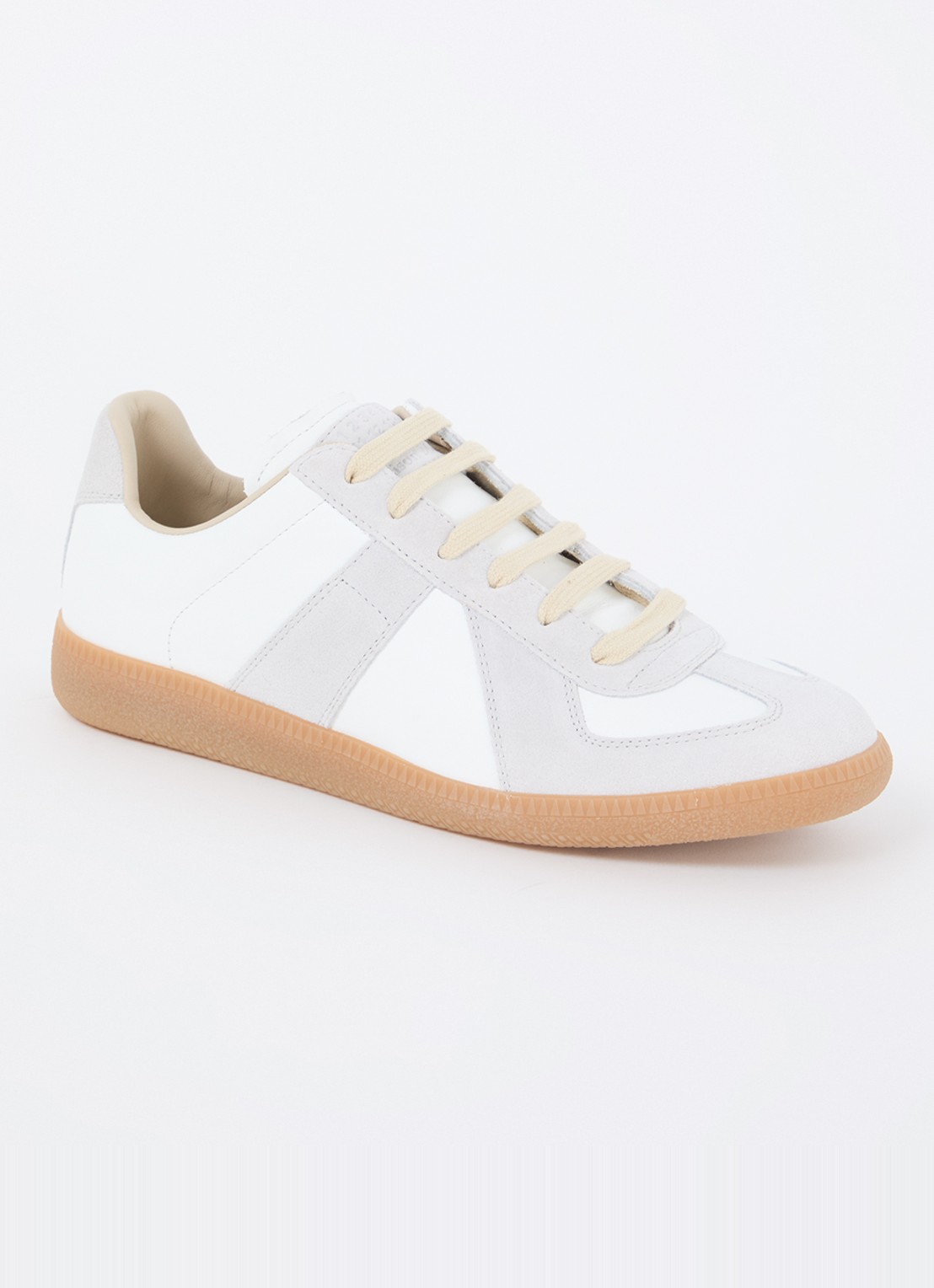 Maison Margiela Replica sneaker van lamsleer met kalfssuède details - voorkant 5 wit
