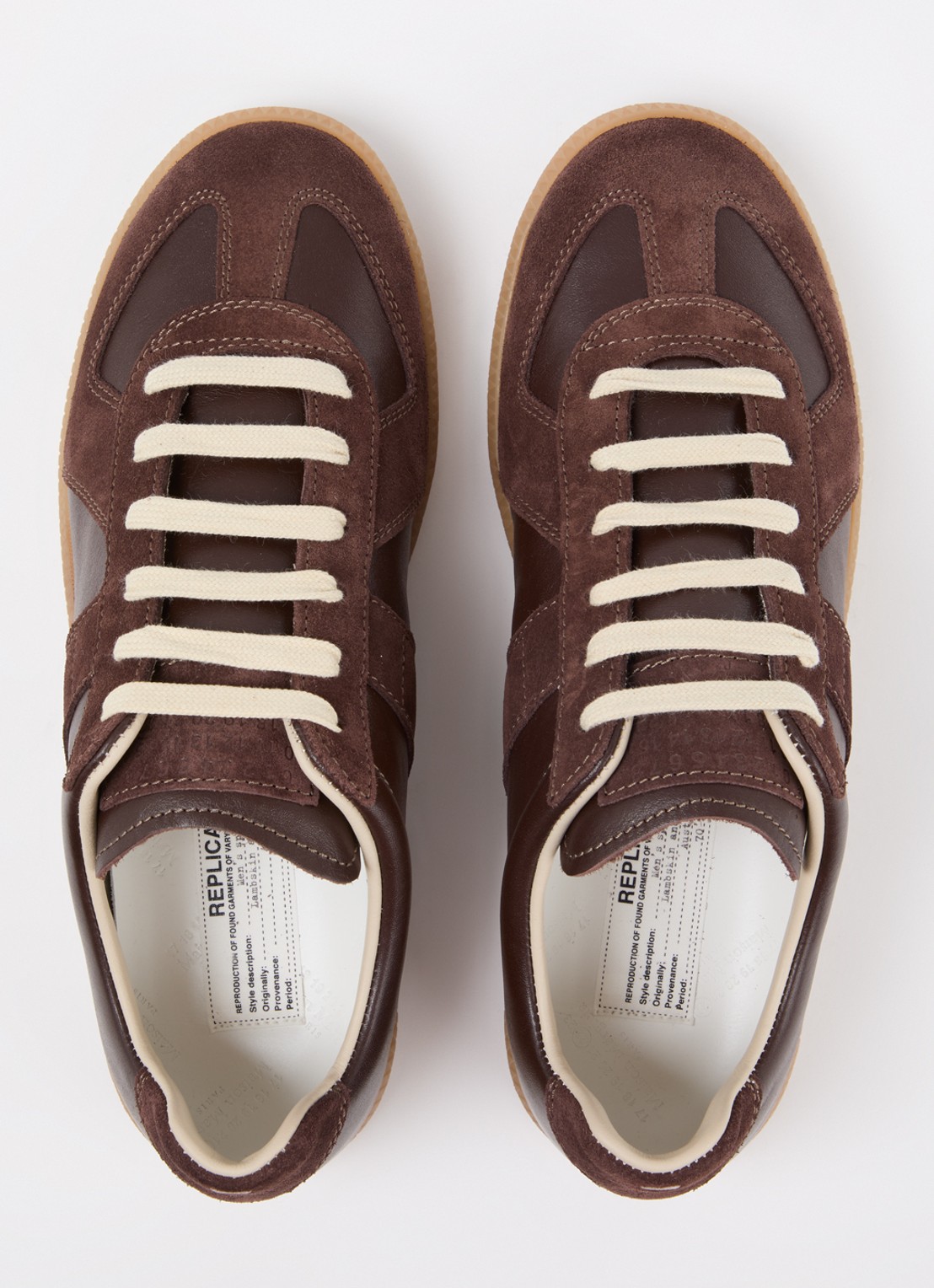 Maison Margiela Replica sneaker van lamsleer met kalfssuède details - detail 5 bruin
