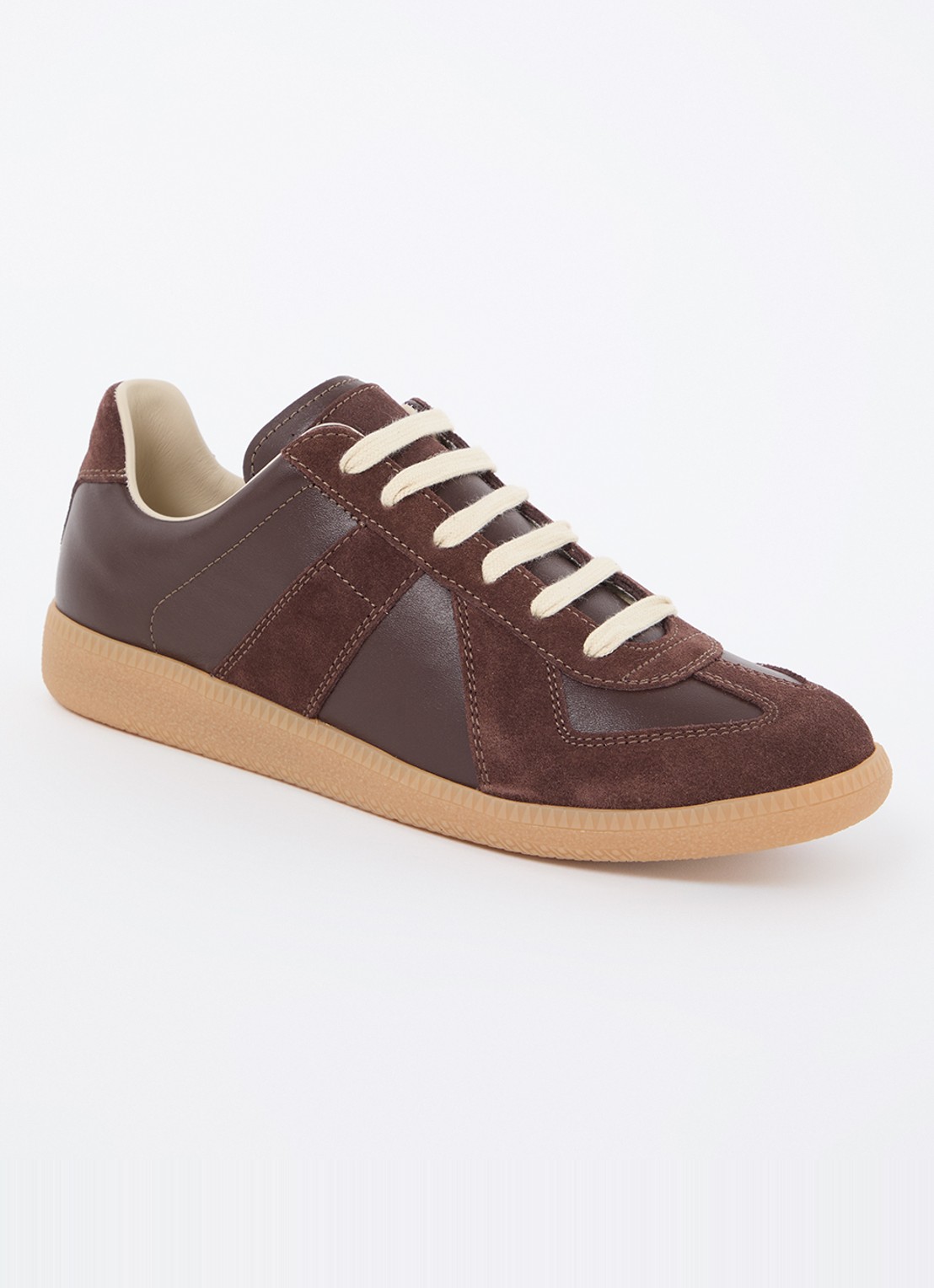 Maison Margiela Replica sneaker van lamsleer met kalfssuède details - voorkant 2 bruin