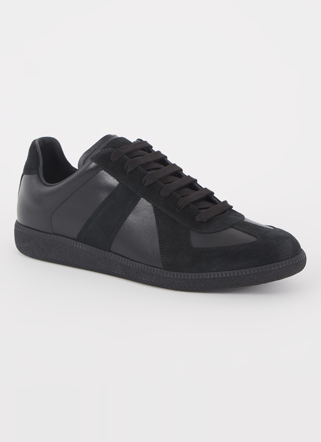 Maison Margiela Replica sneaker van lamsleer met suède details - voorkant zwart