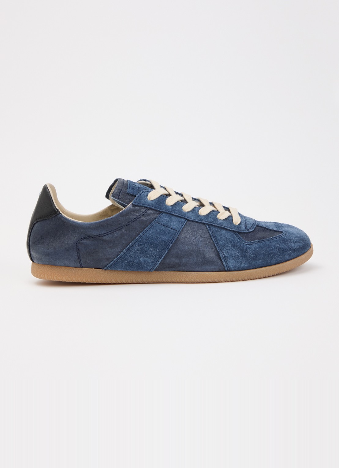 Maison Margiela Replica Soft sneaker van leer met suède details - voorkant 6 donkerblauw