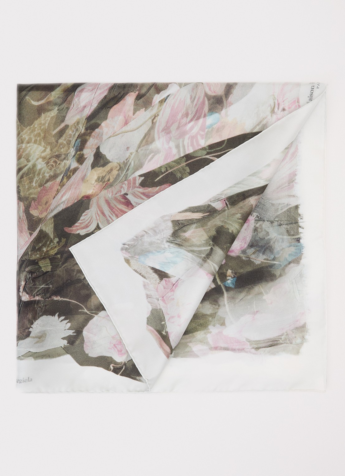 Maison Margiela Sjaal van zijde met bloemenprint 90 x 90 cm - voorkant gebroken wit