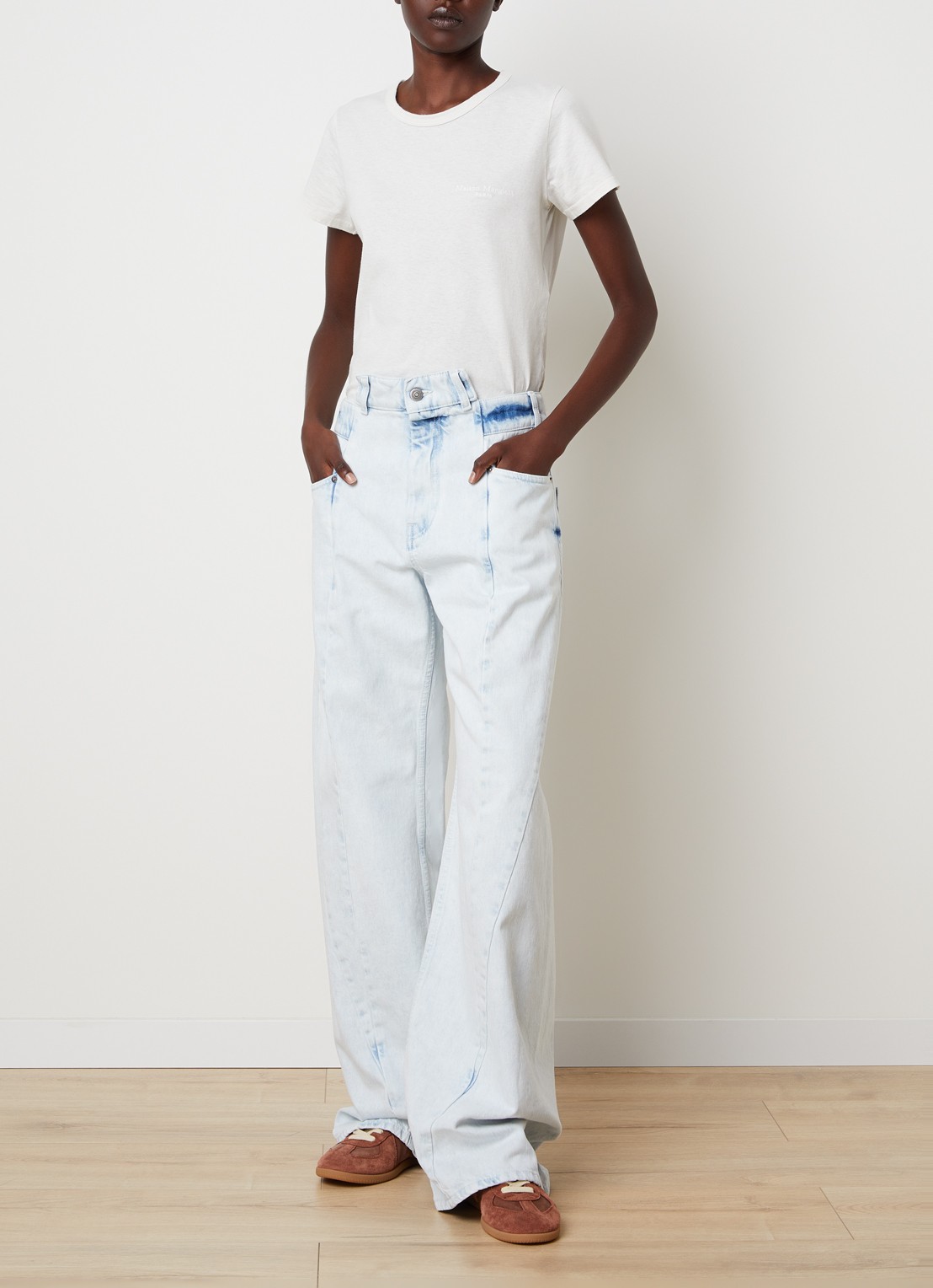 Maison Margiela Spliced high waist balloon jeans met lichte wassing - voorkant 6 indigo