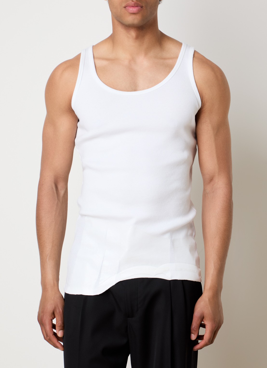 Maison Margiela Tape tanktop met ribstructuur - detail 4 gebroken wit