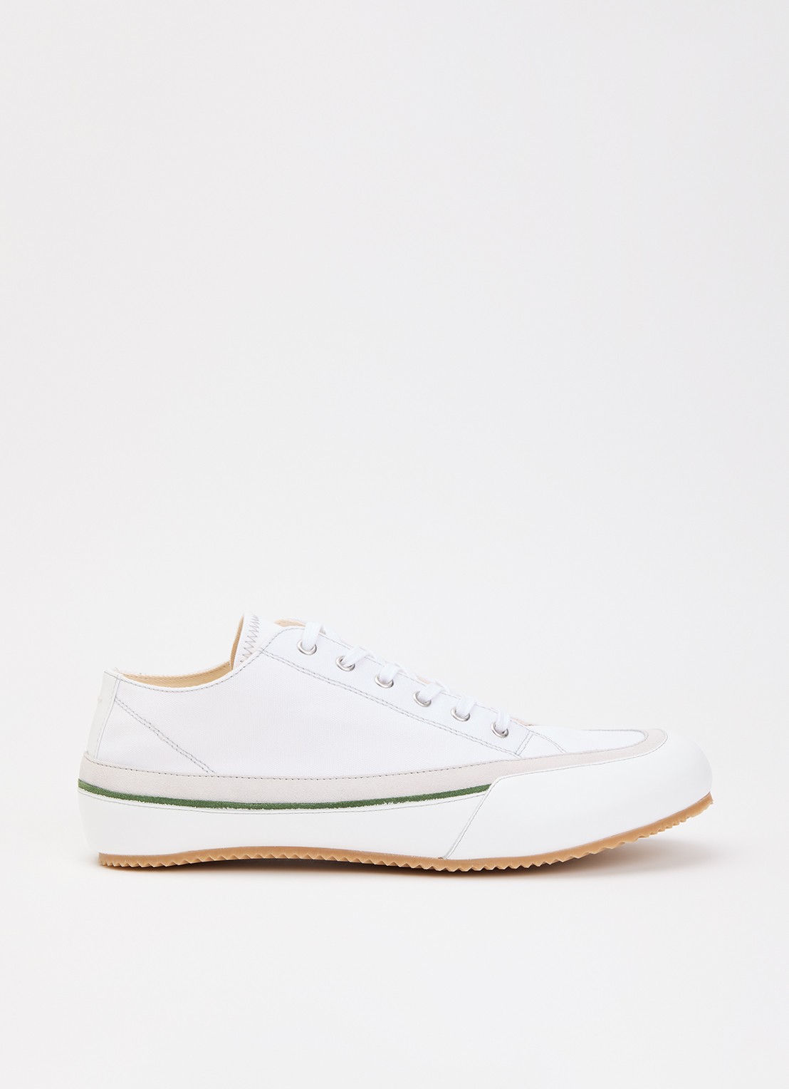 Maison Margiela Traveler sneaker van canvas met kalfsleren details - voorkant 2 gebroken wit