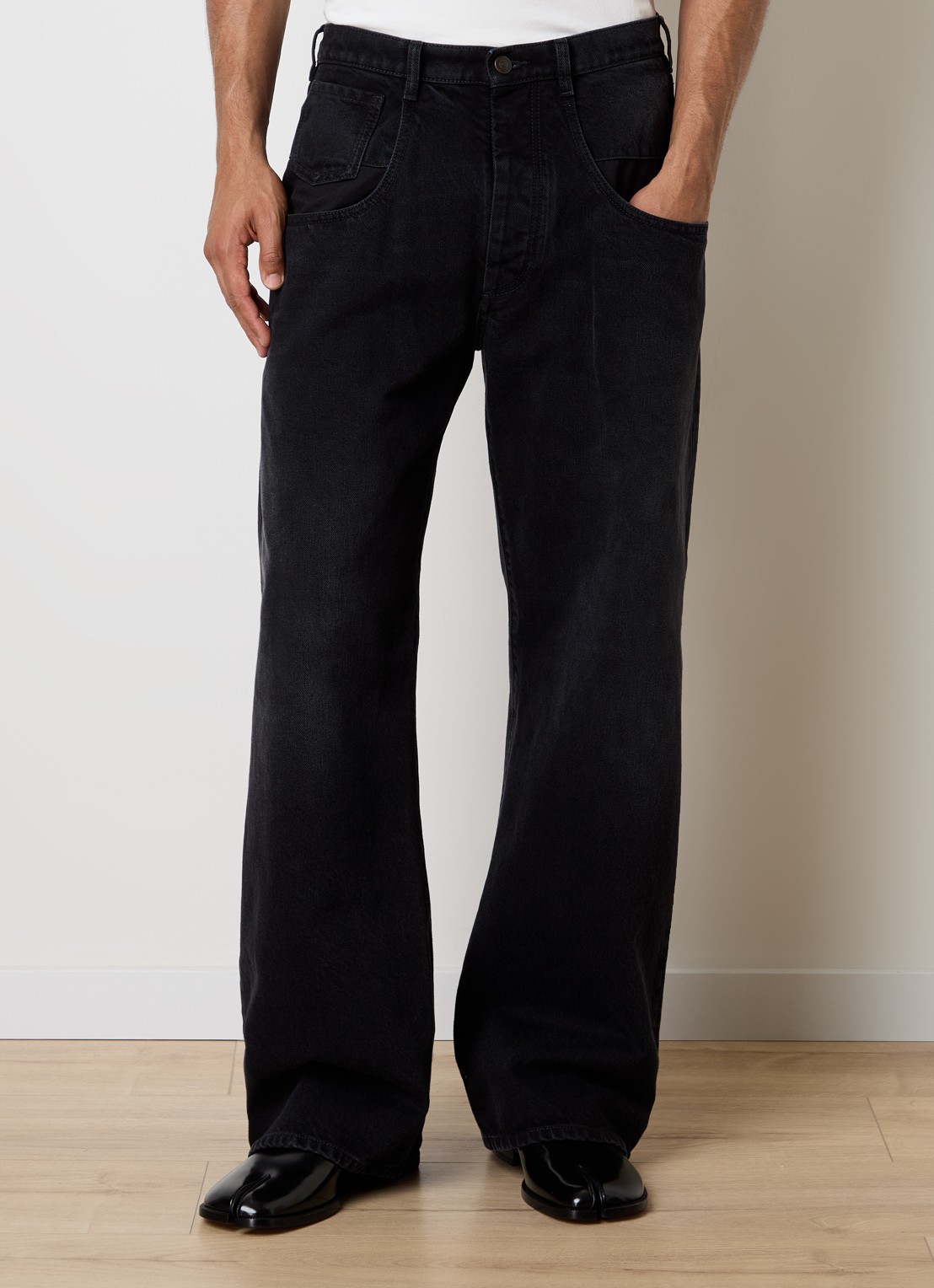 Maison Margiela Wide leg jeans met gekleurde wassing - detail 3 zwart