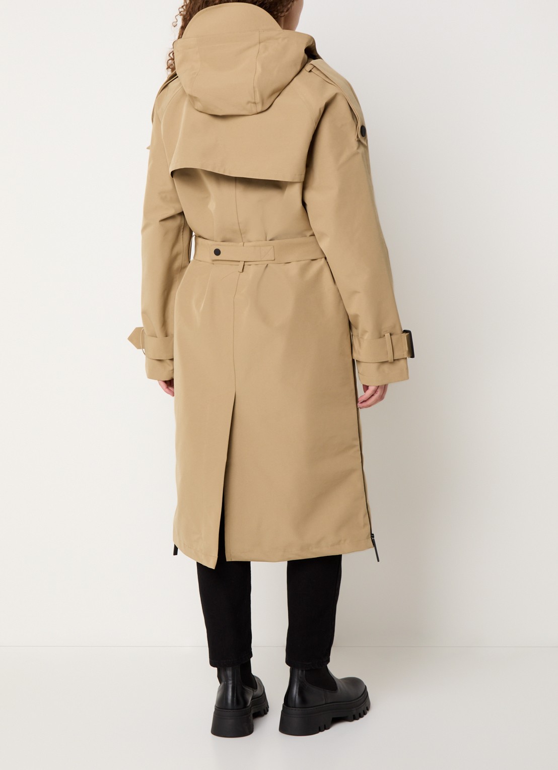 Maium Cartouche double-breasted trenchcoat met ceintuur en afneembare capuchon - achterkant 4 khaki
