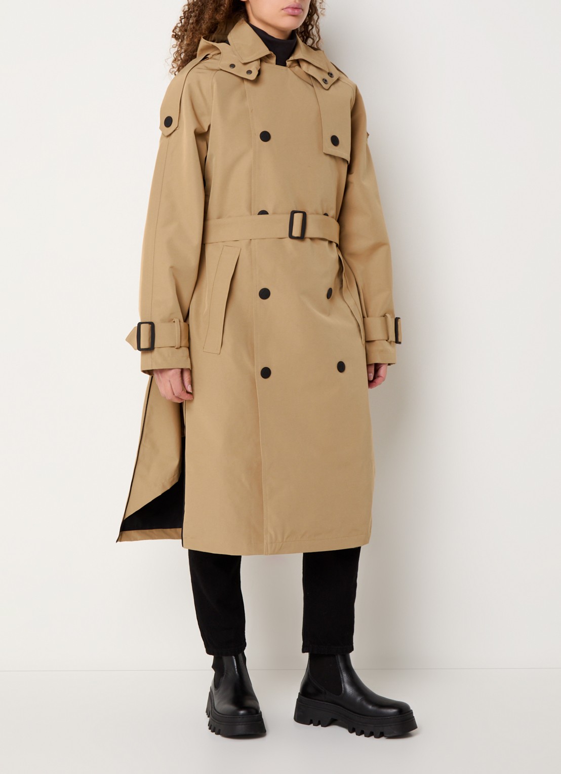 Maium Cartouche double-breasted trenchcoat met ceintuur en afneembare capuchon - detail 3 khaki