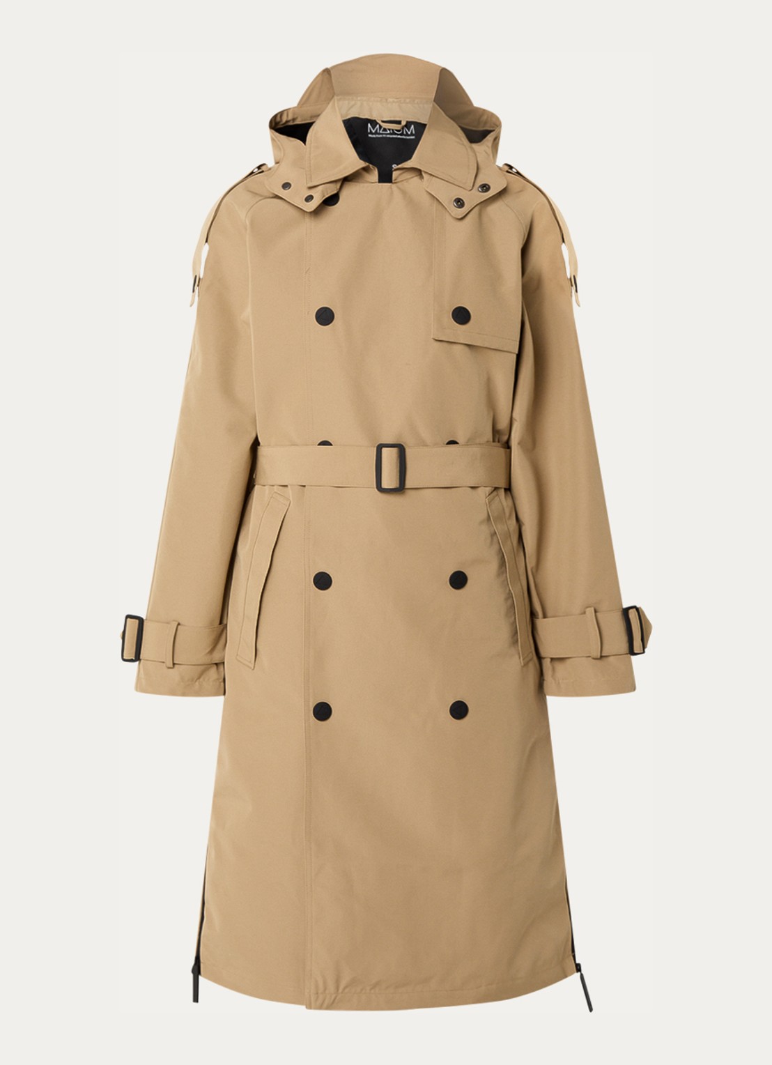 Maium Cartouche double-breasted trenchcoat met ceintuur en afneembare capuchon - voorkant khaki