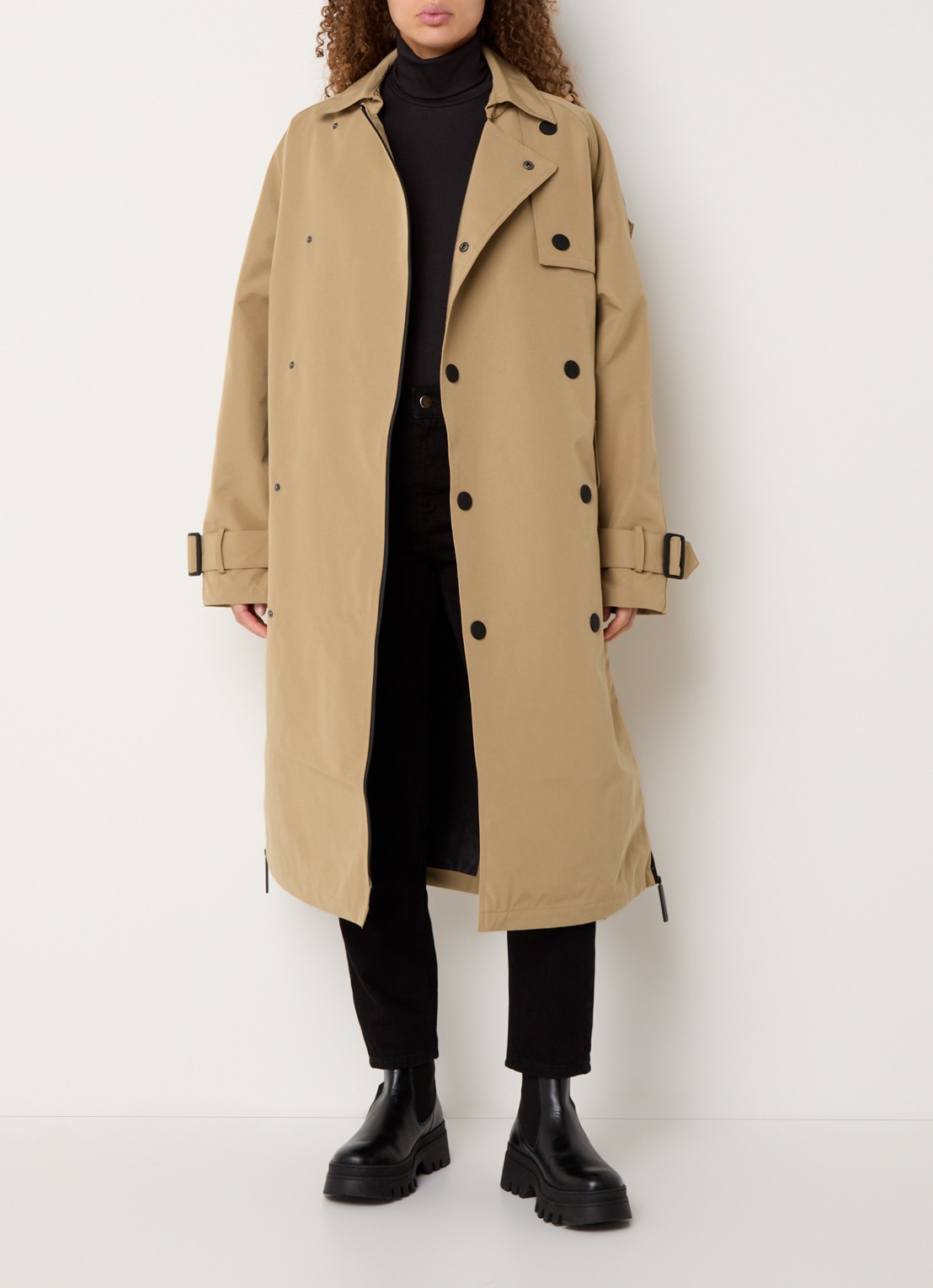 Maium Cartouche double-breasted trenchcoat met ceintuur en afneembare capuchon - voorkant 2 khaki