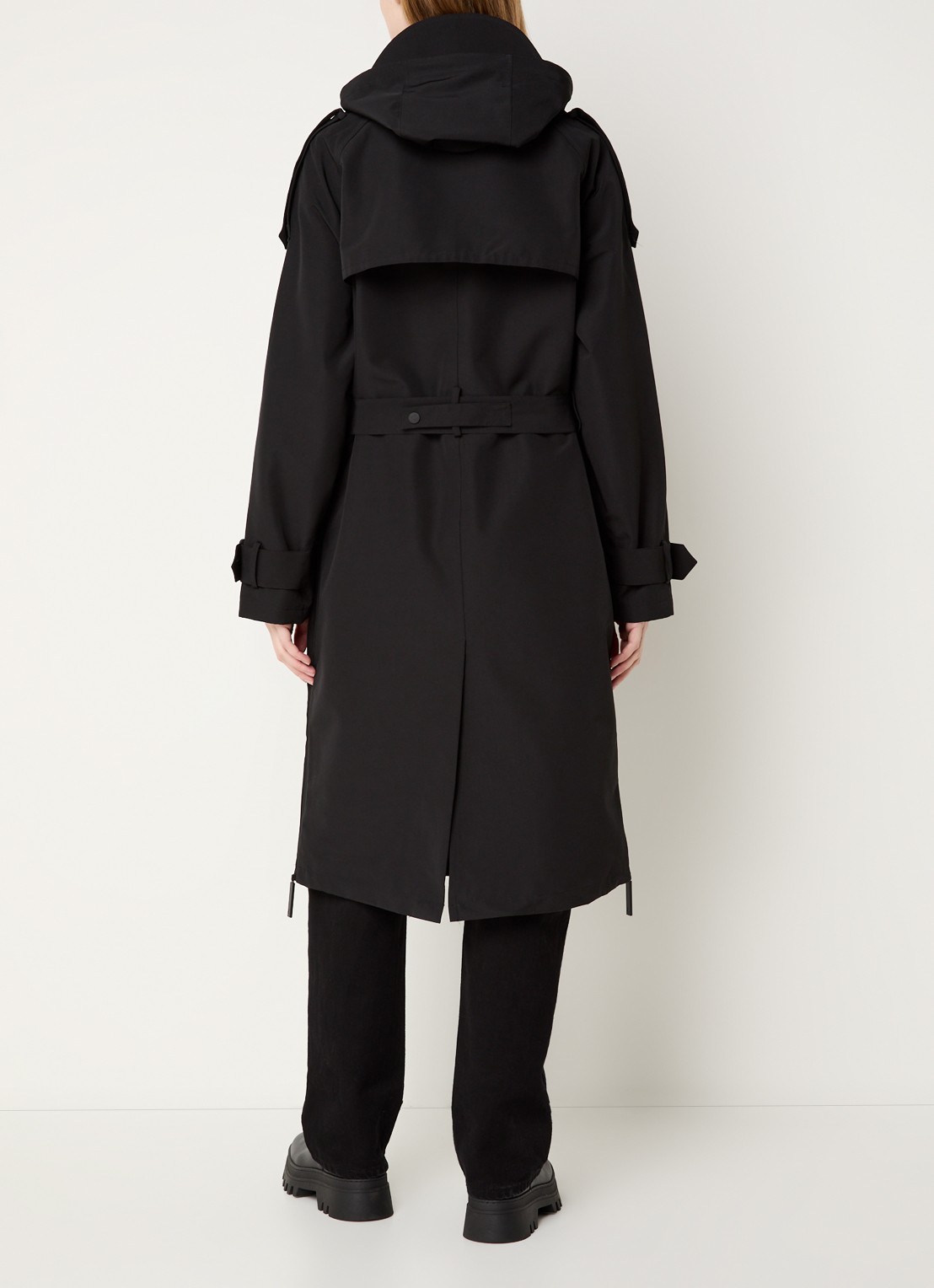 Maium Double-breasted trenchcoat met afneembare capuchon - achterkant zwart