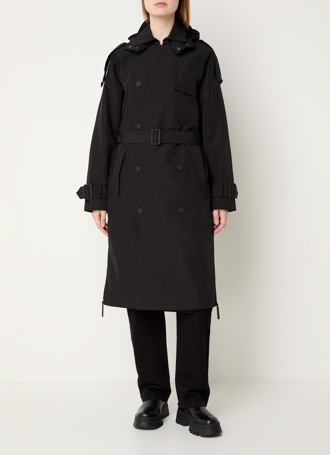 Maium Double-breasted trenchcoat met afneembare capuchon - detail 2 zwart