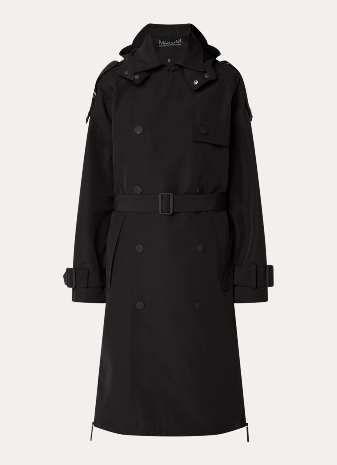 Maium Double-breasted trenchcoat met afneembare capuchon - voorkant 3 zwart