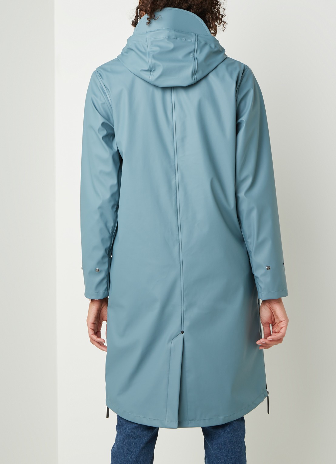 Maium Longline unisex regenjas met capuchon  - achterkant 3 blauwgrijs
