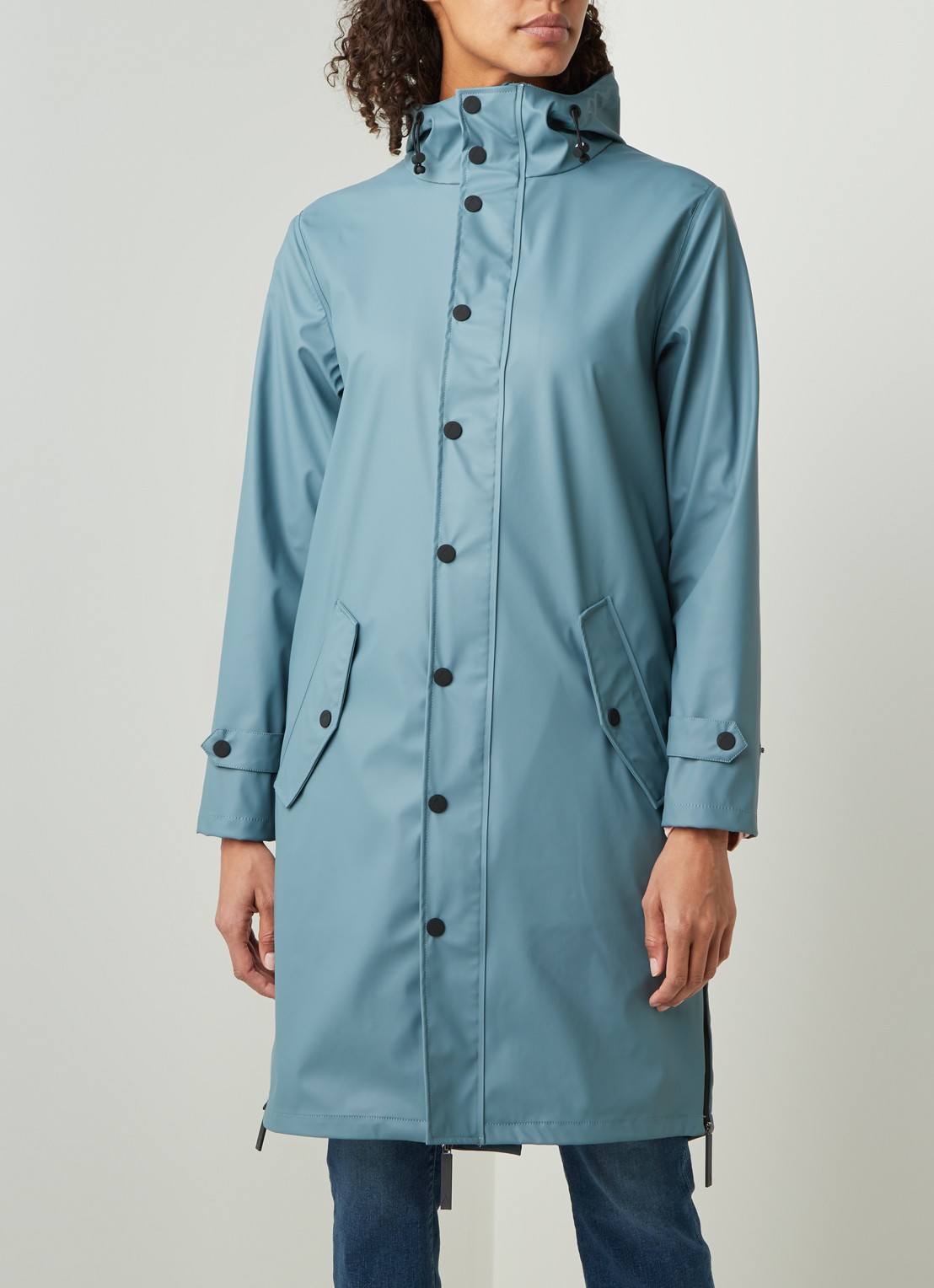 Maium Longline unisex regenjas met capuchon  - detail 4 blauwgrijs