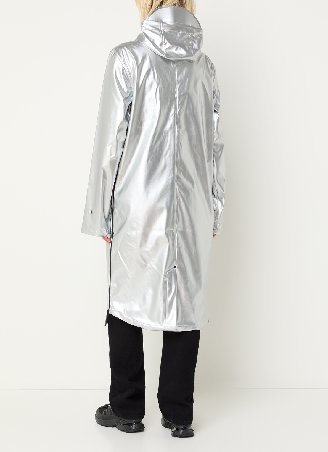 Maium Longline unisex regenjas met capuchon  - achterkant zilver