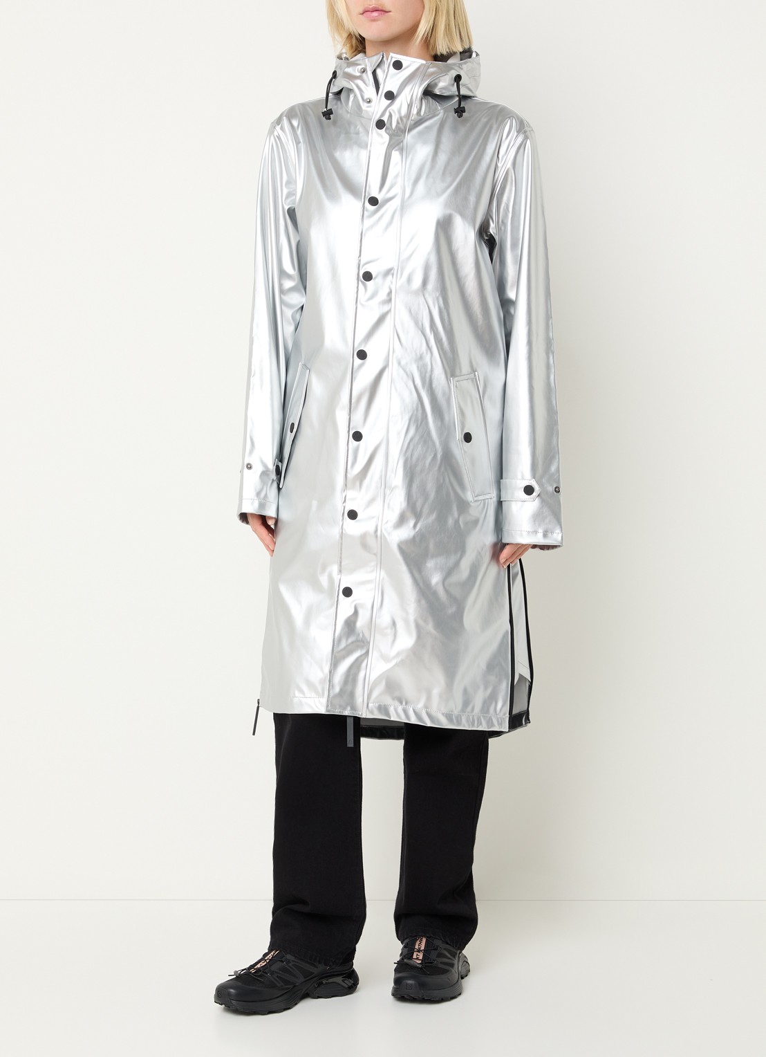 Maium Longline unisex regenjas met capuchon  - detail 2 zilver
