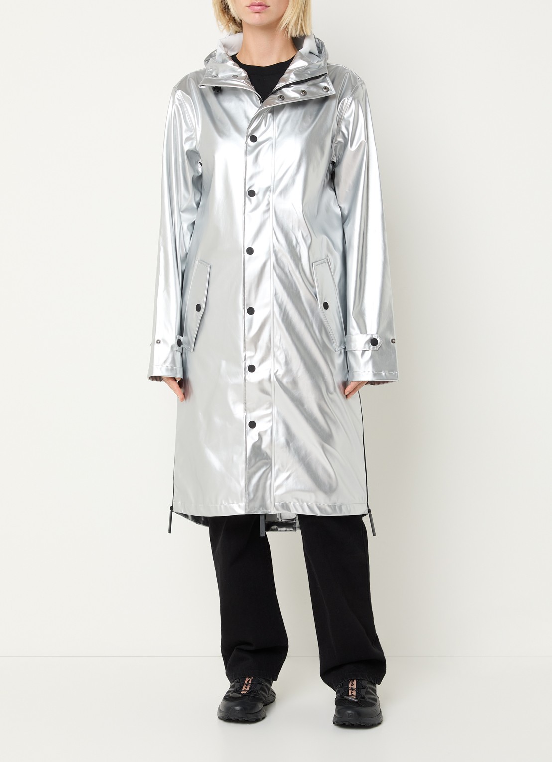 Maium Longline unisex regenjas met capuchon  - voorkant 4 zilver
