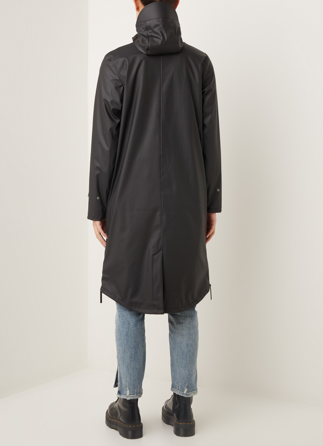 Maium Longline unisex regenjas met capuchon  - achterkant 3 zwart