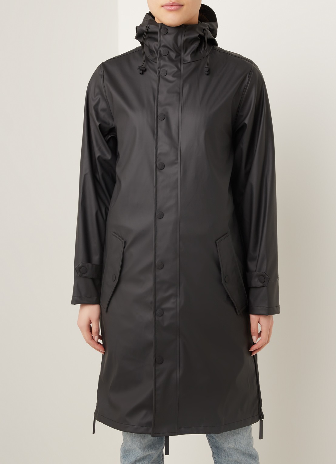 Maium Longline unisex regenjas met capuchon  - detail 4 zwart