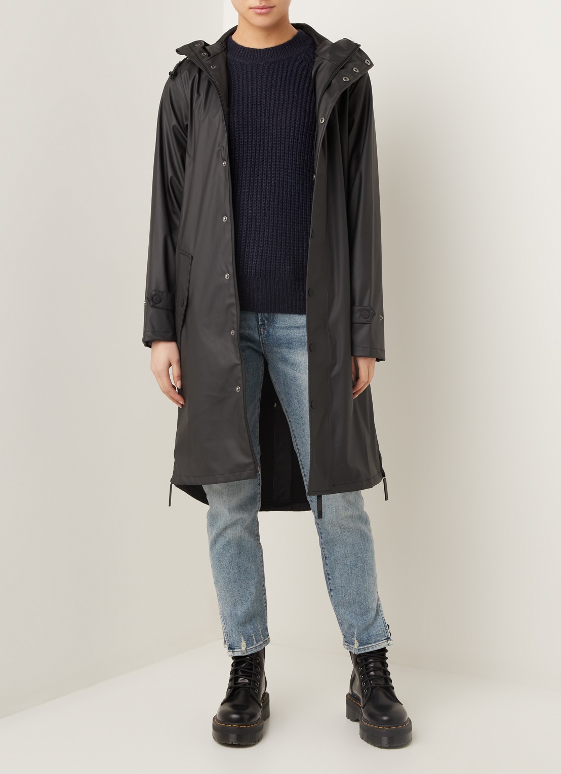 Maium Longline unisex regenjas met capuchon  - voorkant 2 zwart