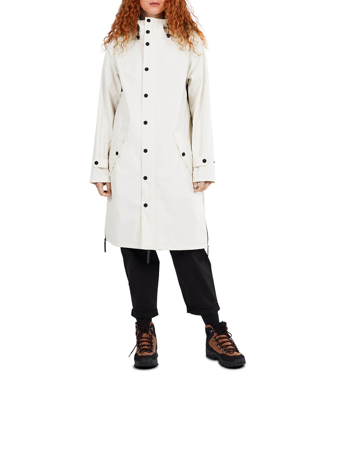 Maium Longline unisex regenjas met capuchon  - detail 5 gebroken wit