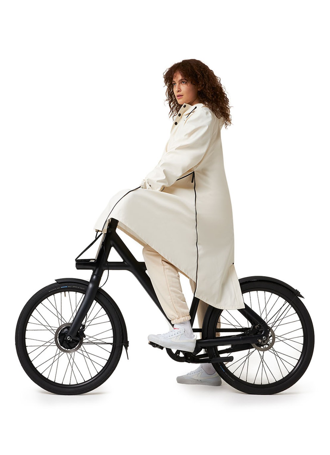 Maium Longline unisex regenjas met capuchon  - detail 6 gebroken wit