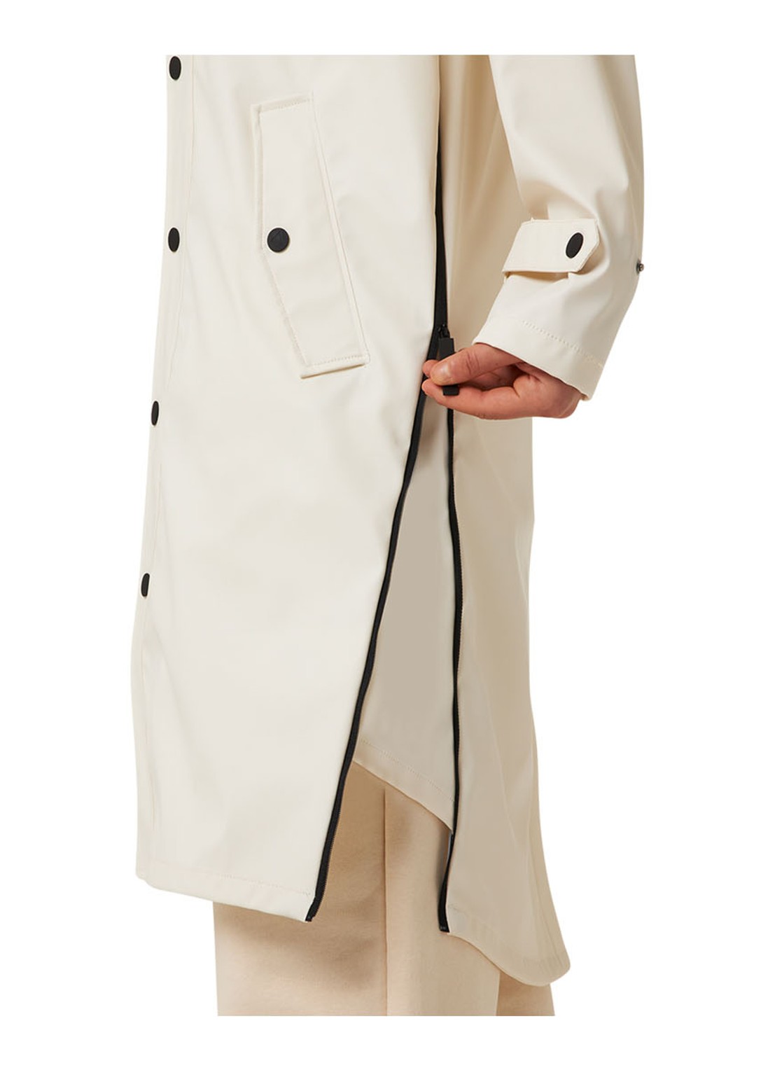 Maium Longline unisex regenjas met capuchon  - detail 8 gebroken wit