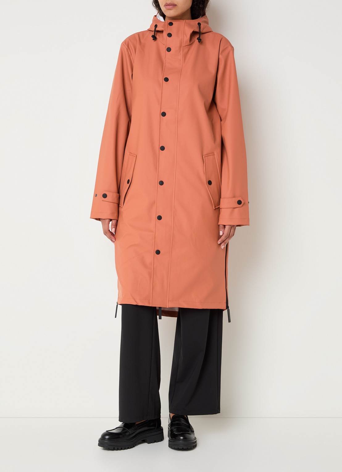 Maium Longline unisex regenjas met capuchon  - detail 4 koraalroze