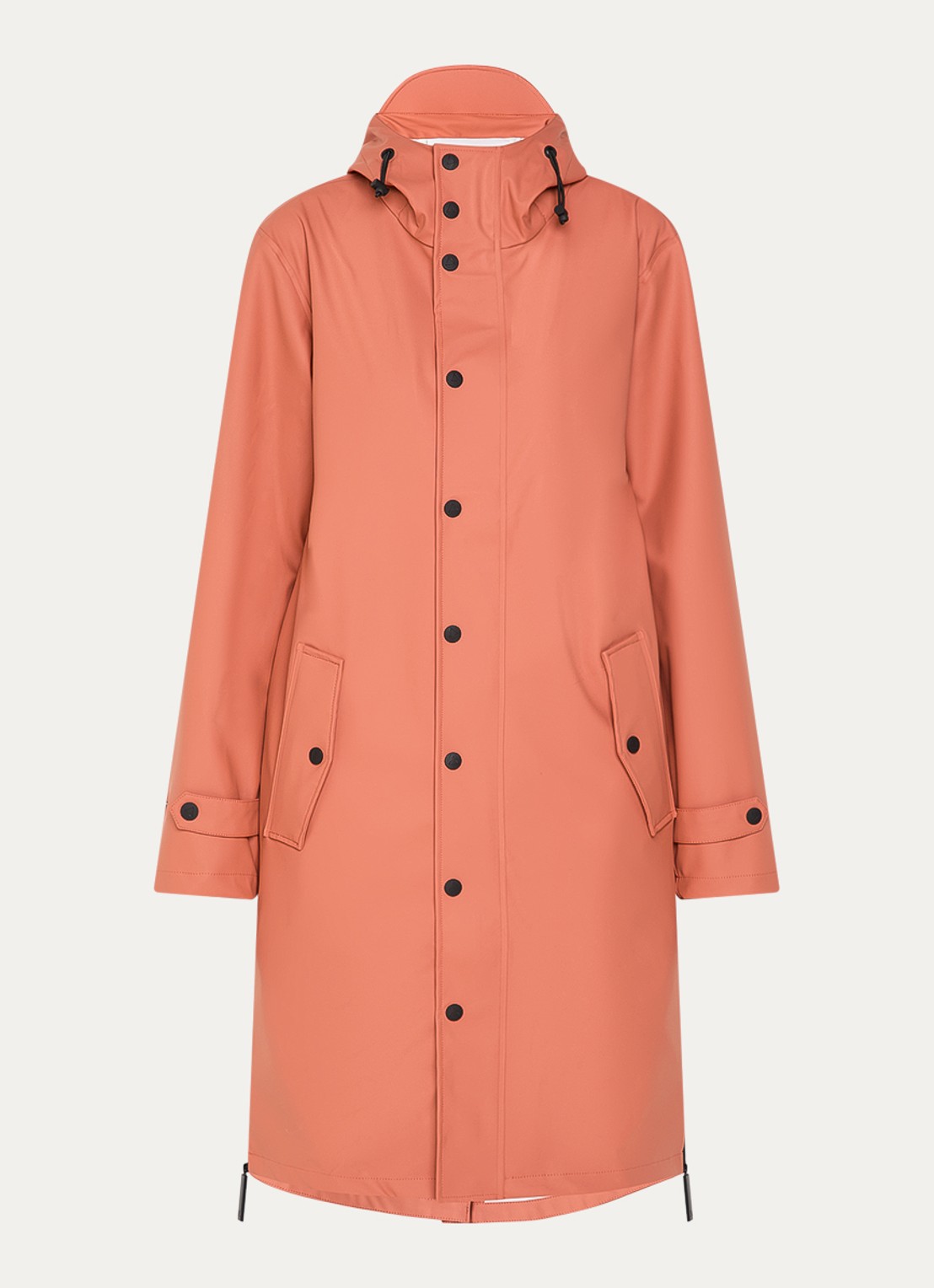 Maium Longline unisex regenjas met capuchon  - voorkant 2 koraalroze