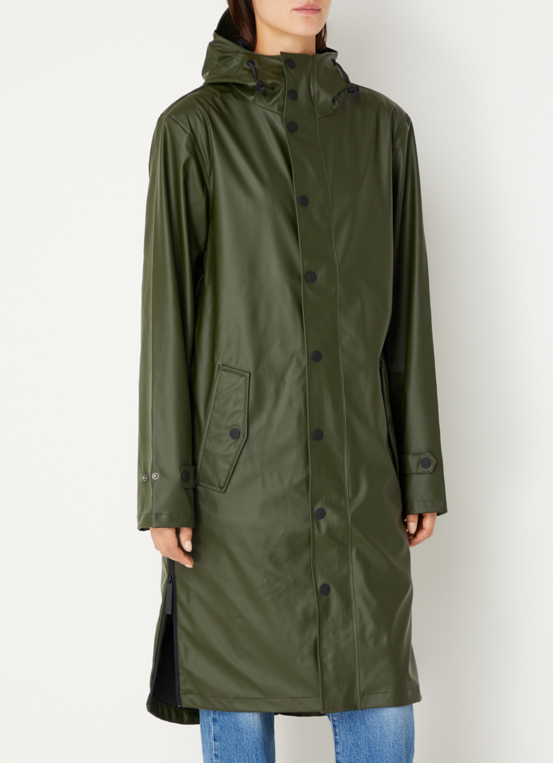 Maium Longline unisex regenjas met capuchon  - detail 6 legergroen
