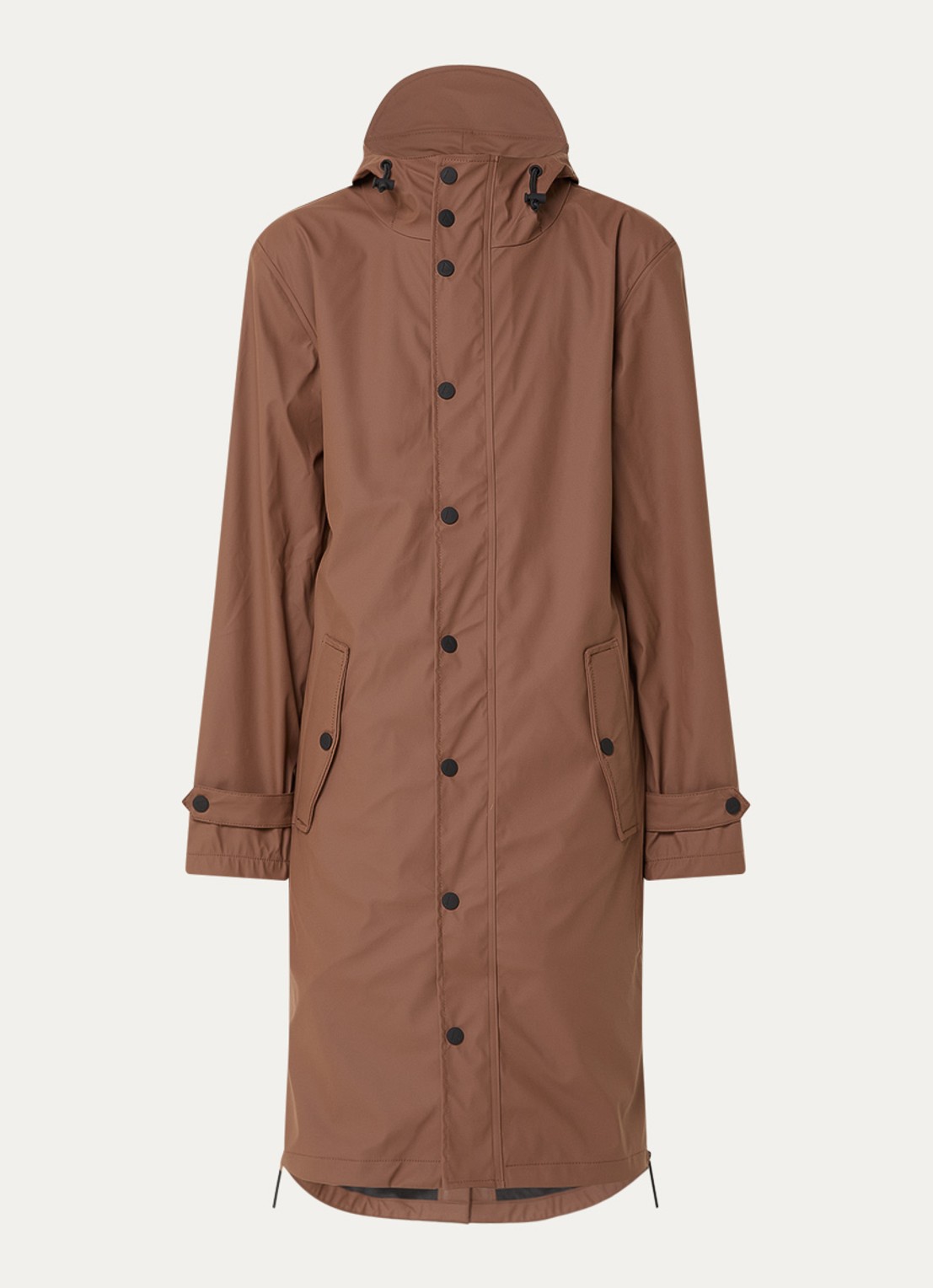Maium Longline unisex regenjas met capuchon  - voorkant hazelnootbruin