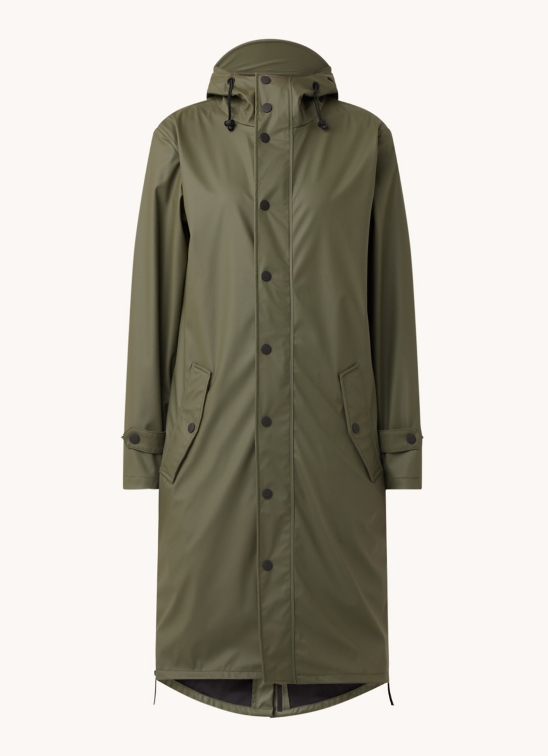 Maium Longline unisex regenjas met capuchon  - voorkant 3 legergroen