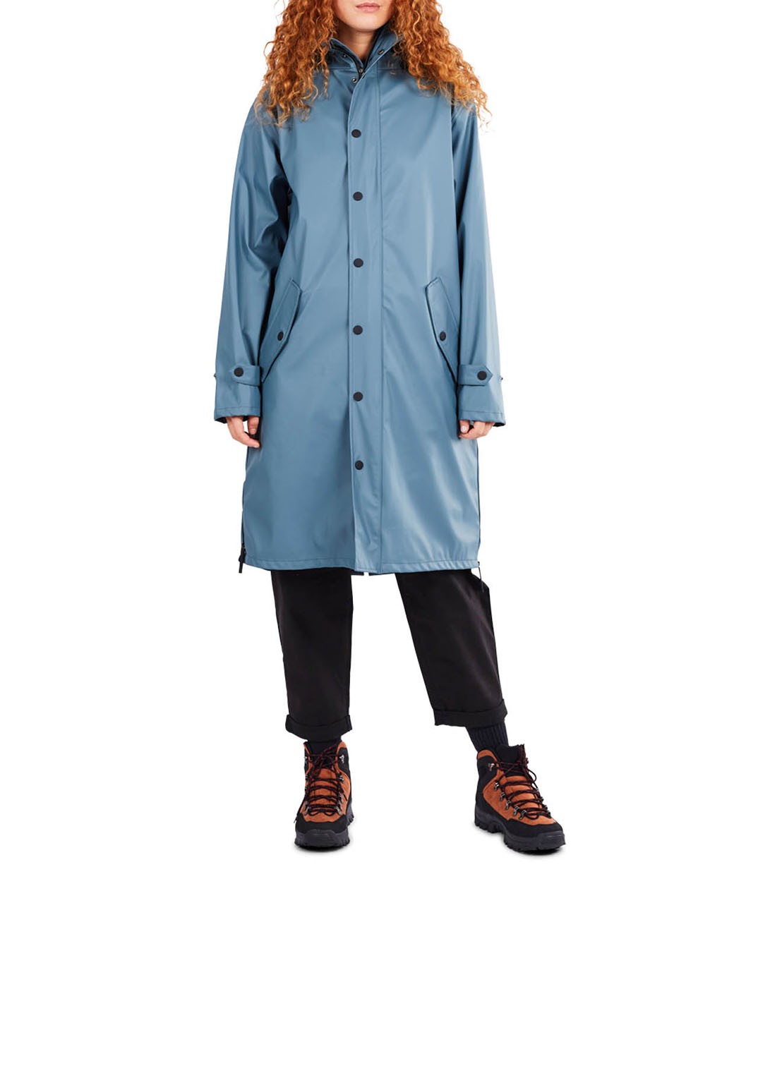 Maium Longline unisex regenjas met capuchon  - detail 2 blauwgrijs