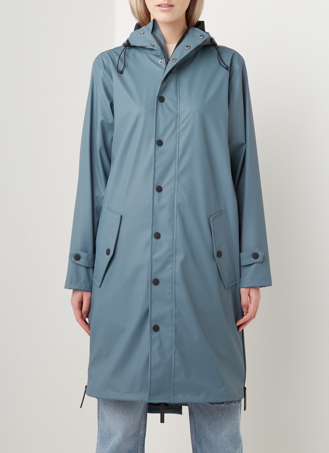 Maium Longline unisex regenjas met capuchon  - detail 3 blauwgrijs