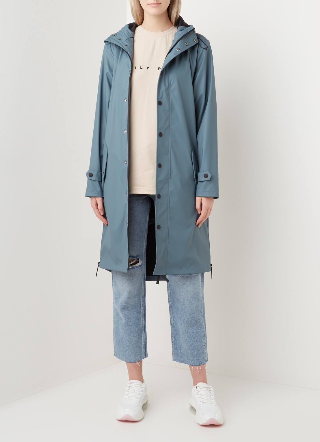 Maium Longline unisex regenjas met capuchon  - voorkant 8 blauwgrijs