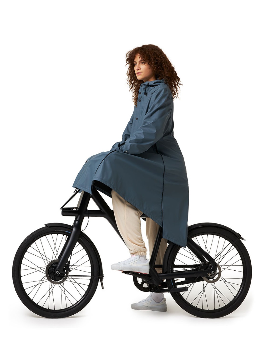 Maium Longline unisex regenjas met capuchon  - detail 4 blauwgrijs
