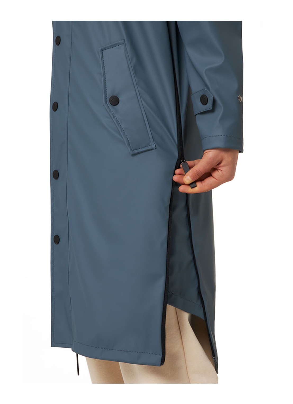 Maium Longline unisex regenjas met capuchon  - detail 6 blauwgrijs