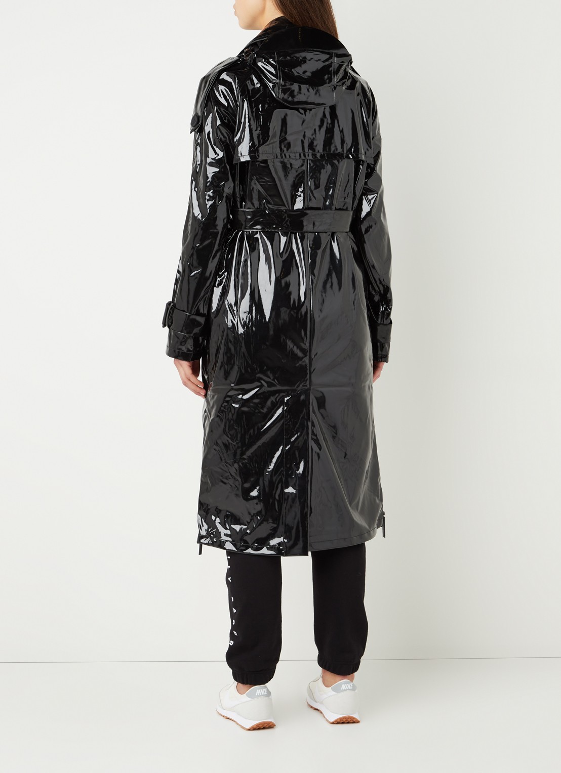 Maium Trenchcoat met steekzakken en afneembare capuchon - achterkant zwart