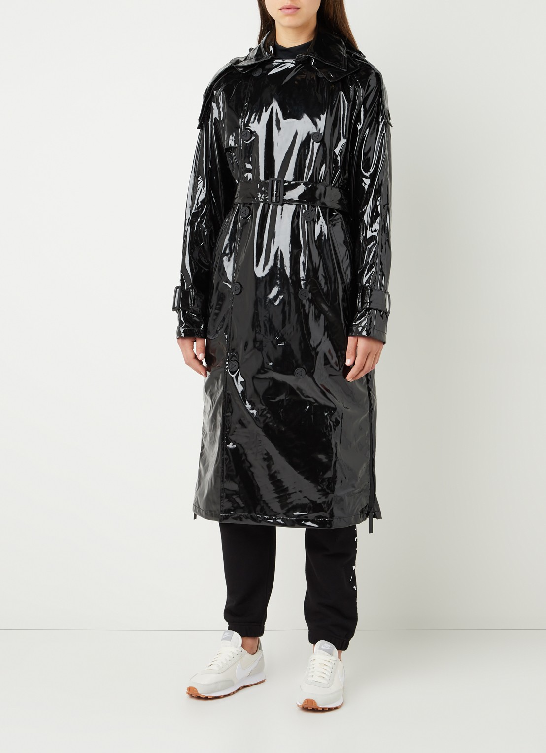Maium Trenchcoat met steekzakken en afneembare capuchon - detail 2 zwart