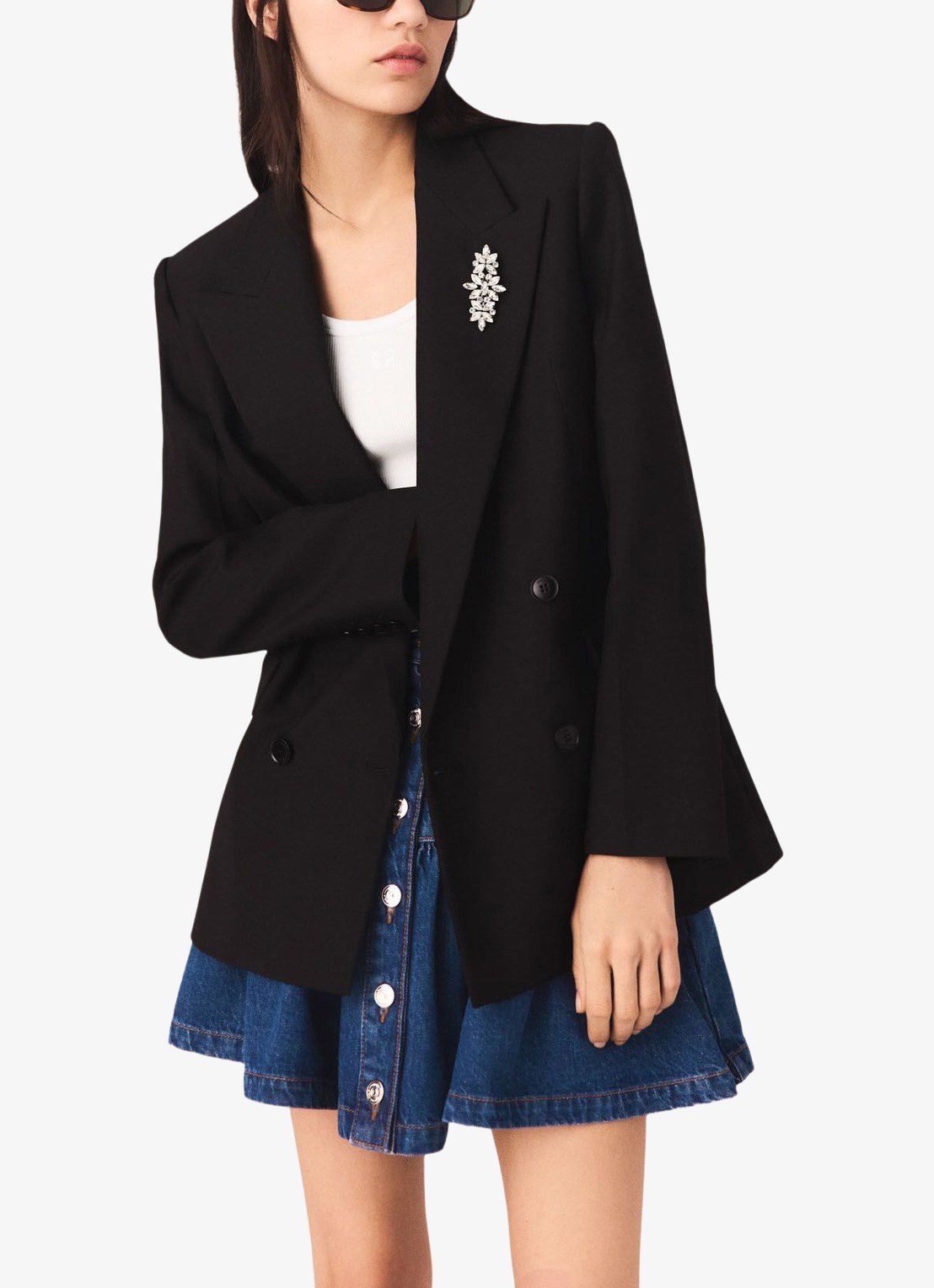 Maje 125Vordeau double-breasted blazer met afneembare broche - detail 2 donkerblauw