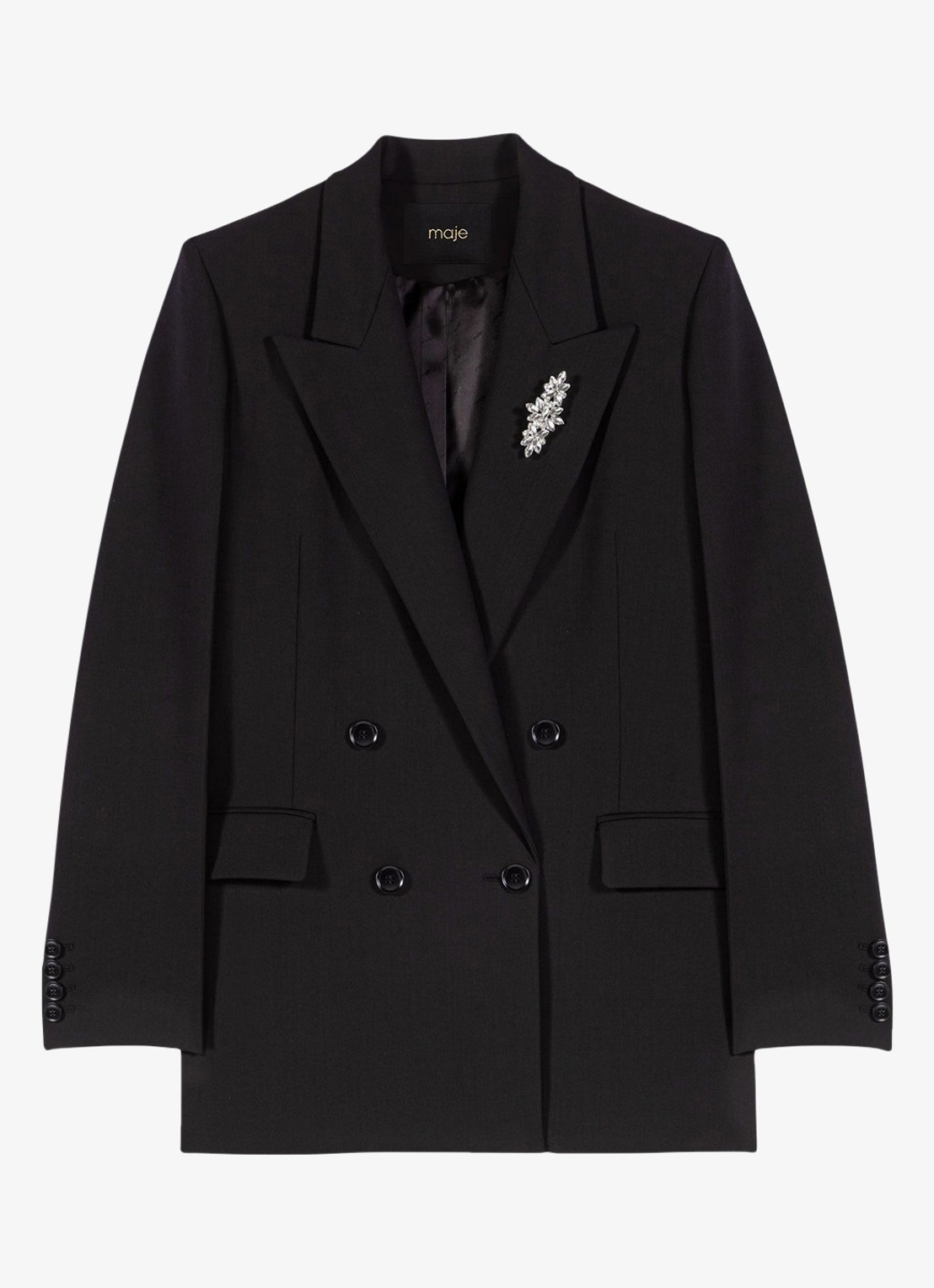 Maje 125Vordeau double-breasted blazer met afneembare broche - voorkant 5 donkerblauw
