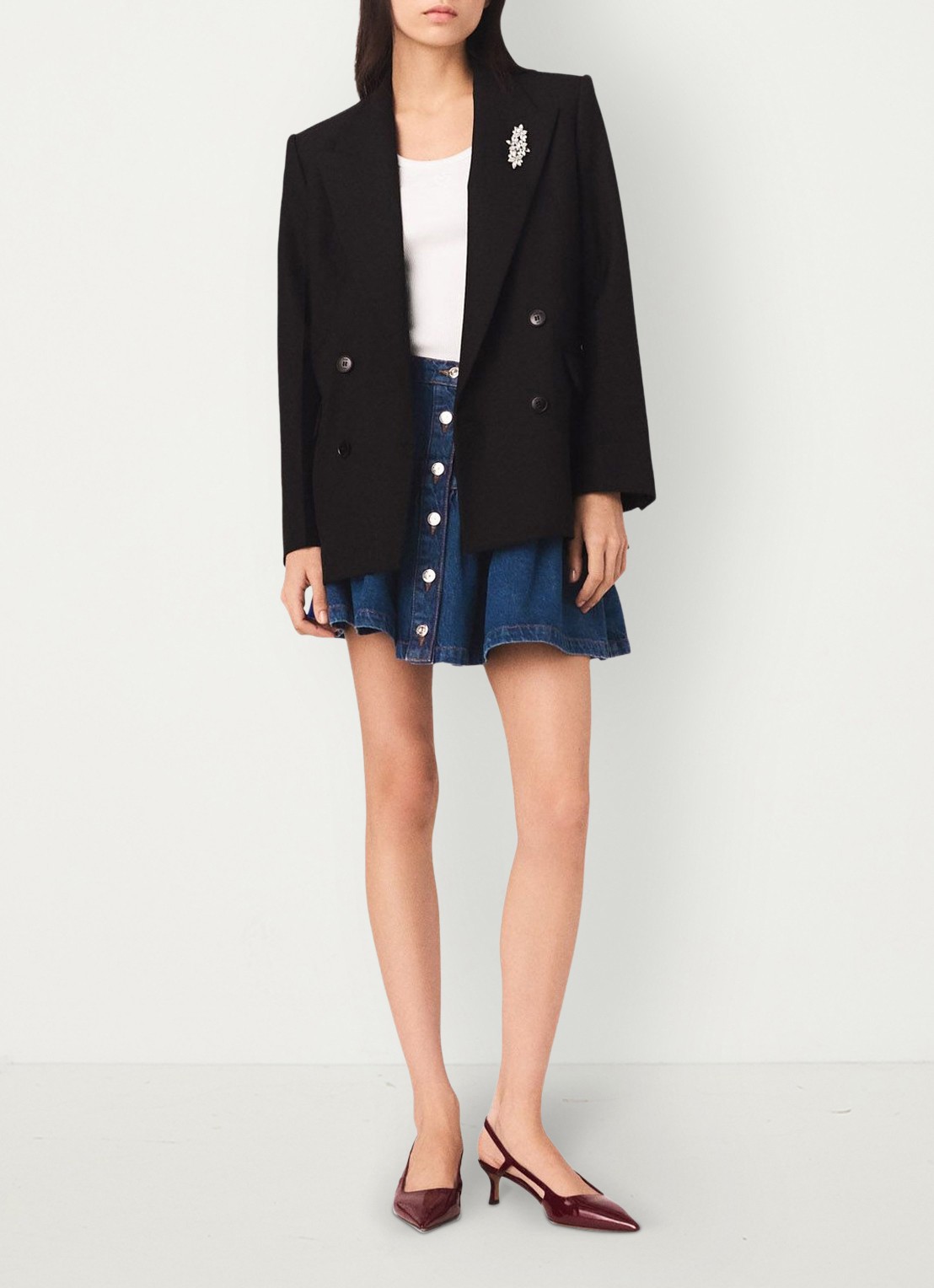 Maje 125Vordeau double-breasted blazer met afneembare broche - voorkant 6 donkerblauw
