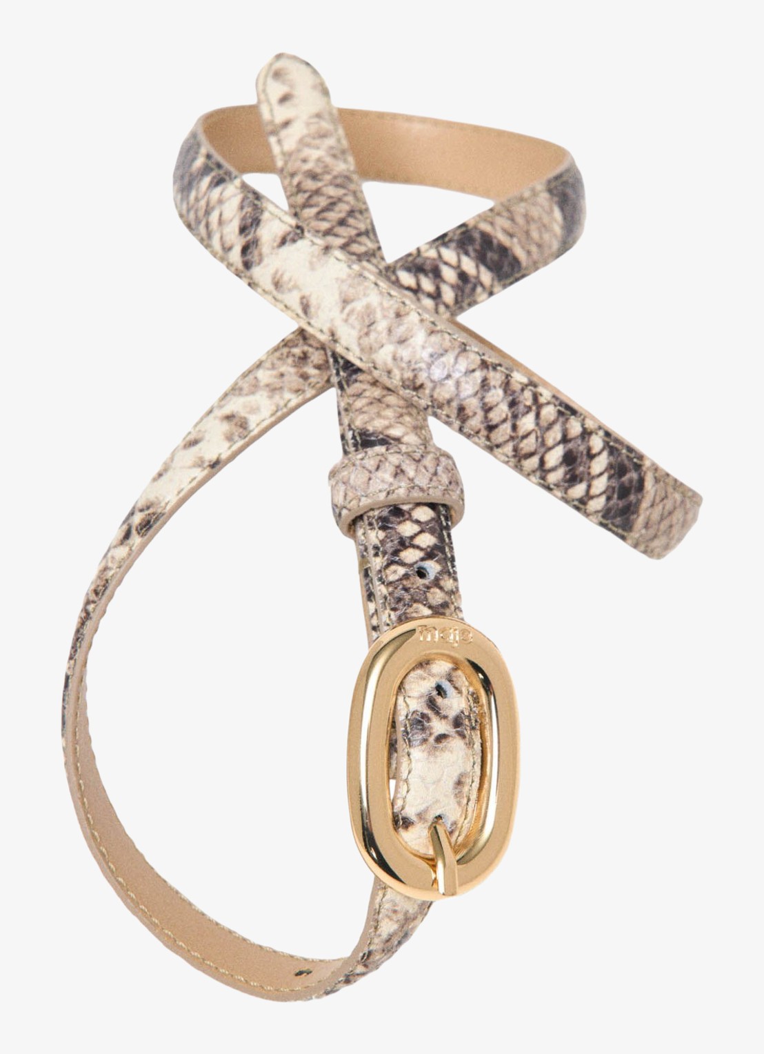 Maje Aminiovalpython riem van leer met slangenprint - detail 4 beige