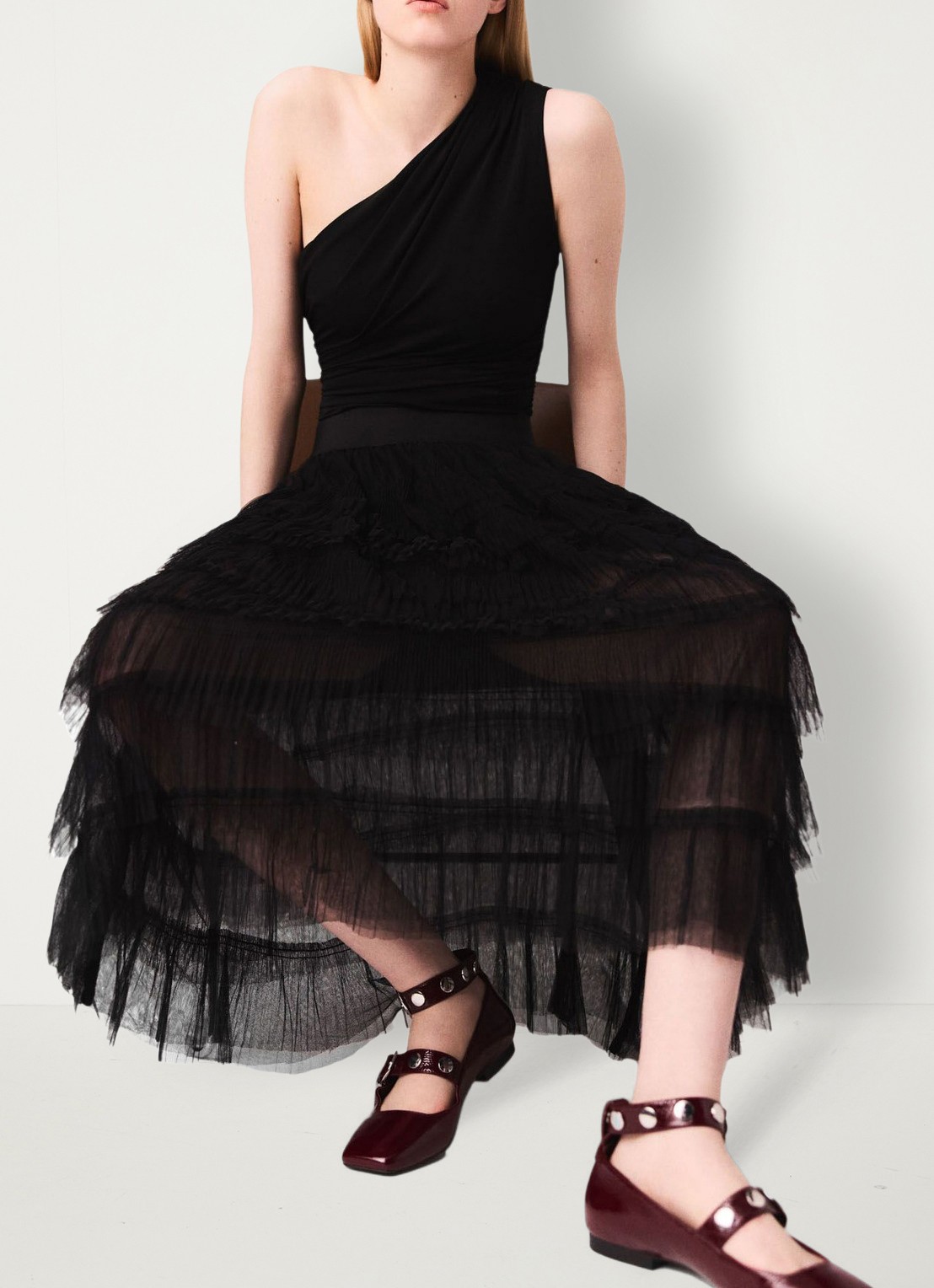 Maje Asymmetrische one shoulder body - detail 6 zwart