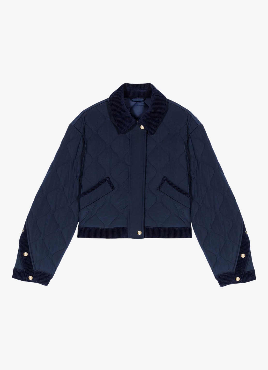 Maje Balila gewatteerd jack met quilt patroon - voorkant donkerblauw